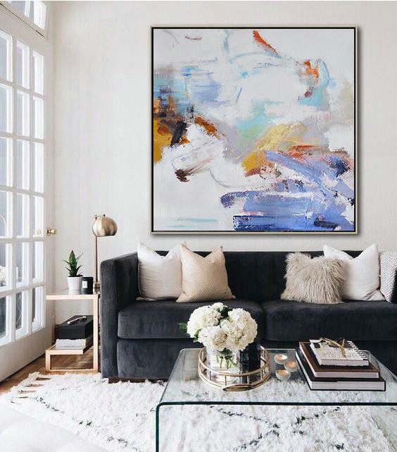 Hand Painted Extra Large Abstract Painting,Oversized Abstract Oil Painting,Large Contemporary Art Canvas Painting,White,Blue,Gray,Yellow.etc